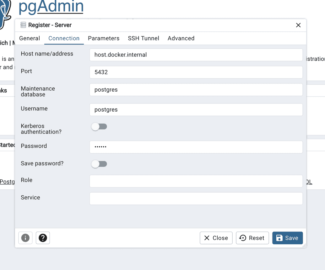 PgAdmin Configuration